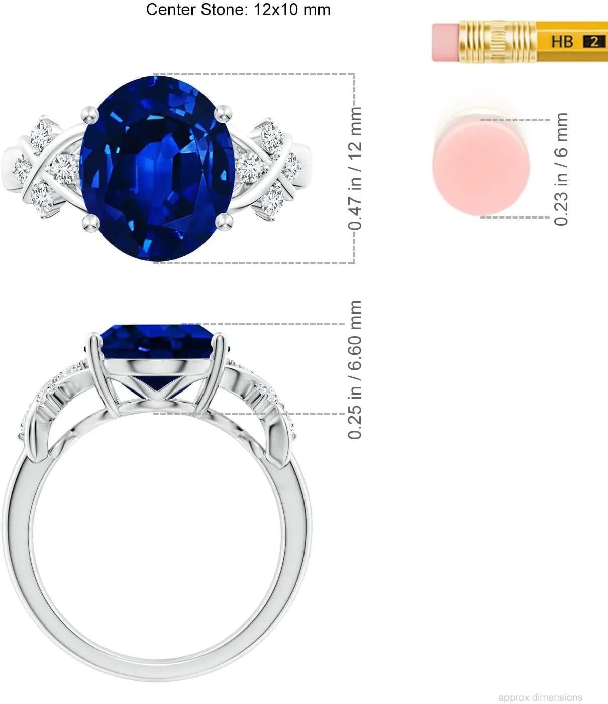 Angara Lab Grown Solitaire Oval Blue Sapphire Criss Cross Ring with Diamonds in Silver / 14K Solid Gold/Platinum | September Birthstone, Birthday, Engagement, Anniversary Jewelry Gift for Women