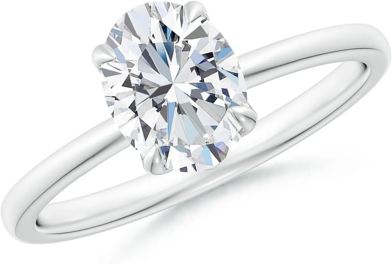 Angara Lab Grown Solitaire Oval Diamond Classic Engagement Ring in 14K Solid Gold/Platinum | April Birthstone, Birthday, Anniversary, Wedding Jewelry Gift for Women