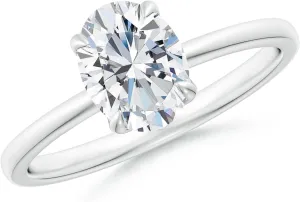 Angara Lab Grown Solitaire Oval Diamond Classic Engagement Ring in 14K Solid Gold/Platinum | April Birthstone, Birthday, Anniversary, Wedding Jewelry Gift for Women