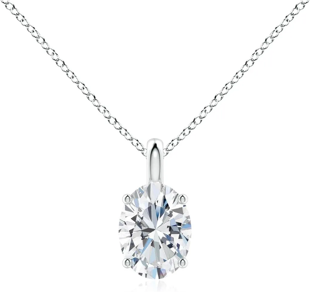 Angara Lab Grown Solitaire Oval Diamond Classic Pendant in 14K Solid Gold/Platinum | April Birthstone, Birthday, Engagement, Anniversary, Wedding Jewelry Gift for Women