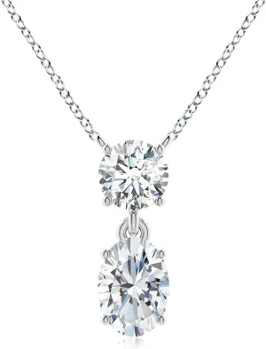 Angara Lab Grown Solitaire Oval Diamond Drop Pendant with Accent in 14K Solid Gold/Platinum | April Birthstone, Birthday, Engagement, Anniversary, Wedding Jewelry Gift for Women