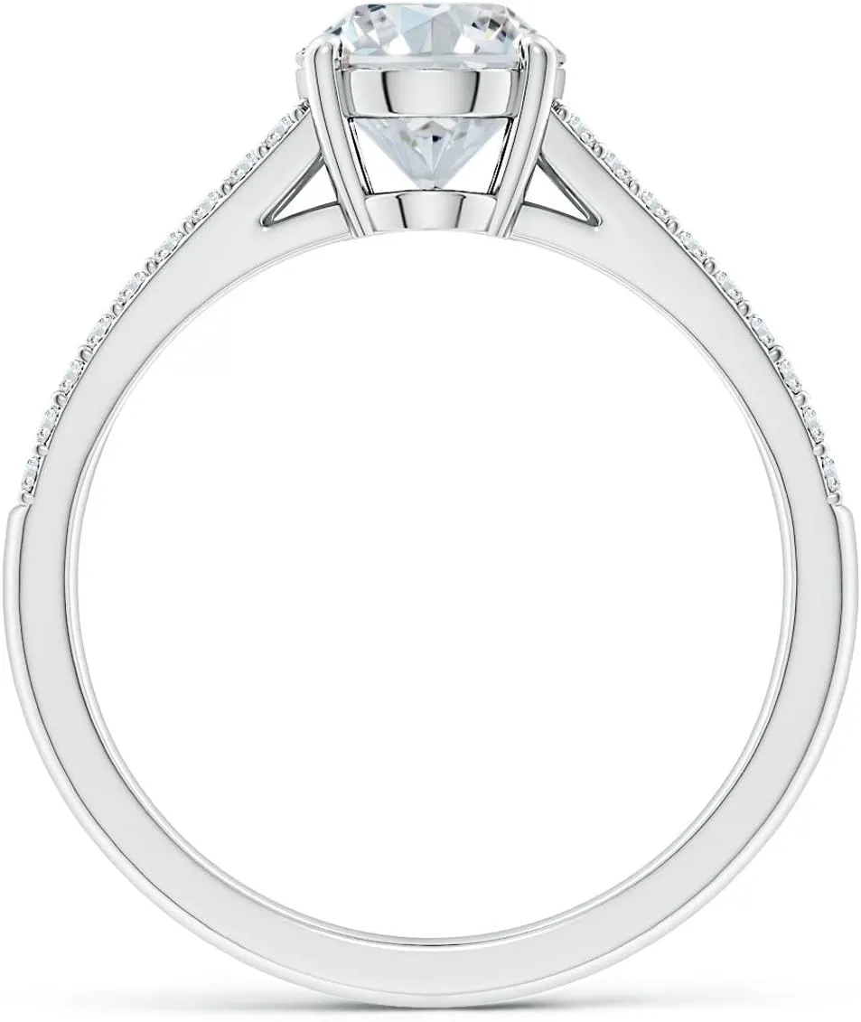 Angara Lab Grown Solitaire Oval Diamond Split Shank Engagement Ring in Silver / 14K Solid Gold/Platinum | April Birthstone, Birthday, Anniversary, Wedding Jewelry Gift for Women