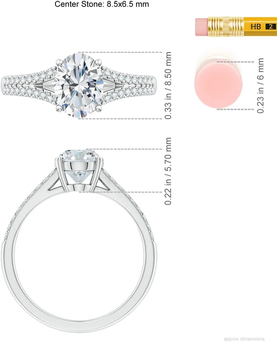 Angara Lab Grown Solitaire Oval Diamond Split Shank Engagement Ring in Silver / 14K Solid Gold/Platinum | April Birthstone, Birthday, Anniversary, Wedding Jewelry Gift for Women