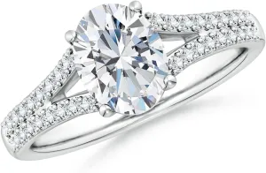 Angara Lab Grown Solitaire Oval Diamond Split Shank Engagement Ring in Silver / 14K Solid Gold/Platinum | April Birthstone, Birthday, Anniversary, Wedding Jewelry Gift for Women