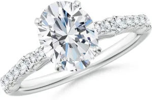 Angara Lab Grown Solitaire Oval Diamond Station Engagement Ring in Silver / 14K Solid Gold/Platinum | April Birthstone, Birthday, Anniversary, Wedding Jewelry Gift for Women