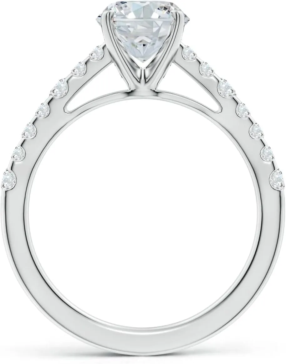 Angara Lab Grown Solitaire Oval Diamond Station Engagement Ring in Silver / 14K Solid Gold/Platinum | April Birthstone, Birthday, Anniversary, Wedding Jewelry Gift for Women