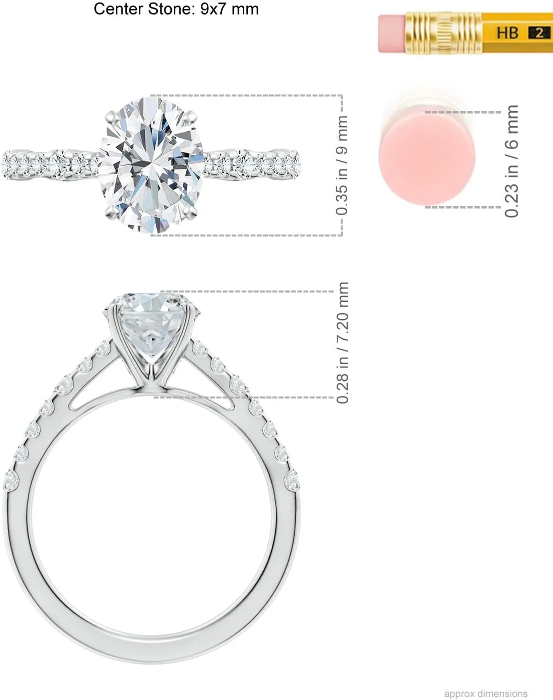 Angara Lab Grown Solitaire Oval Diamond Station Engagement Ring in Silver / 14K Solid Gold/Platinum | April Birthstone, Birthday, Anniversary, Wedding Jewelry Gift for Women
