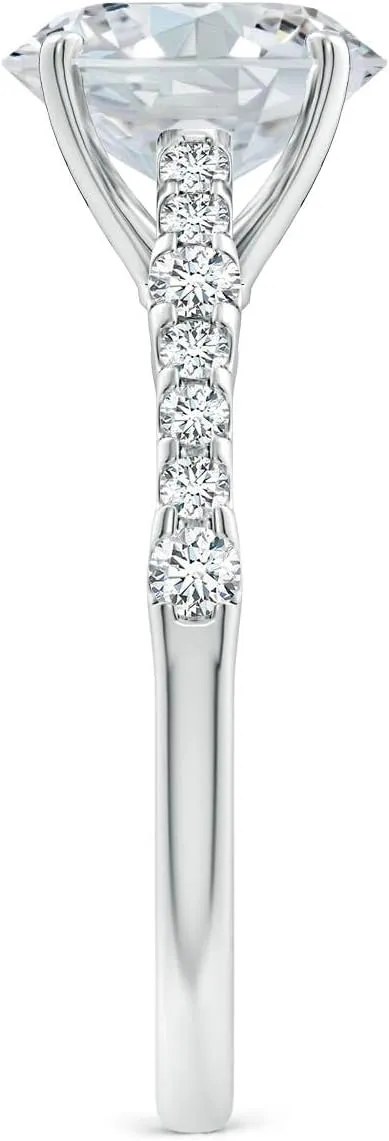 Angara Lab Grown Solitaire Oval Diamond Station Engagement Ring in Silver / 14K Solid Gold/Platinum | April Birthstone, Birthday, Anniversary, Wedding Jewelry Gift for Women