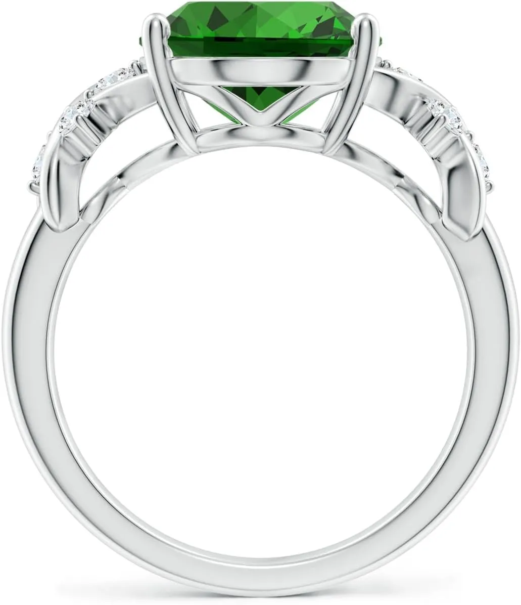 Angara Lab Grown Solitaire Oval Emerald Criss Cross Ring with Diamonds in Silver / 14K Solid Gold/Platinum | May Birthstone, Birthday, Engagement, Anniversary, Wedding Jewelry Gift for Women