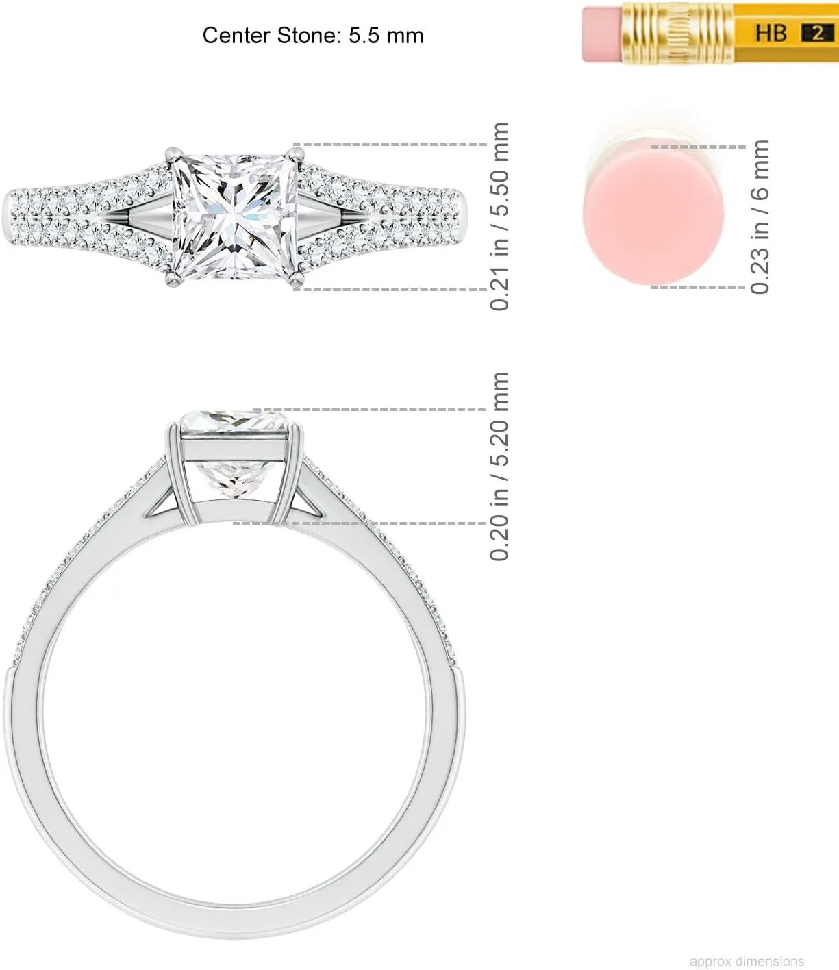 Angara Lab Grown Solitaire Princess-Cut Diamond Split Shank Engagement Ring in Silver / 14K Solid Gold/Platinum | April Birthstone, Birthday, Anniversary, Wedding Jewelry Gift for Women