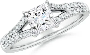 Angara Lab Grown Solitaire Princess-Cut Diamond Split Shank Engagement Ring in Silver / 14K Solid Gold/Platinum | April Birthstone, Birthday, Anniversary, Wedding Jewelry Gift for Women
