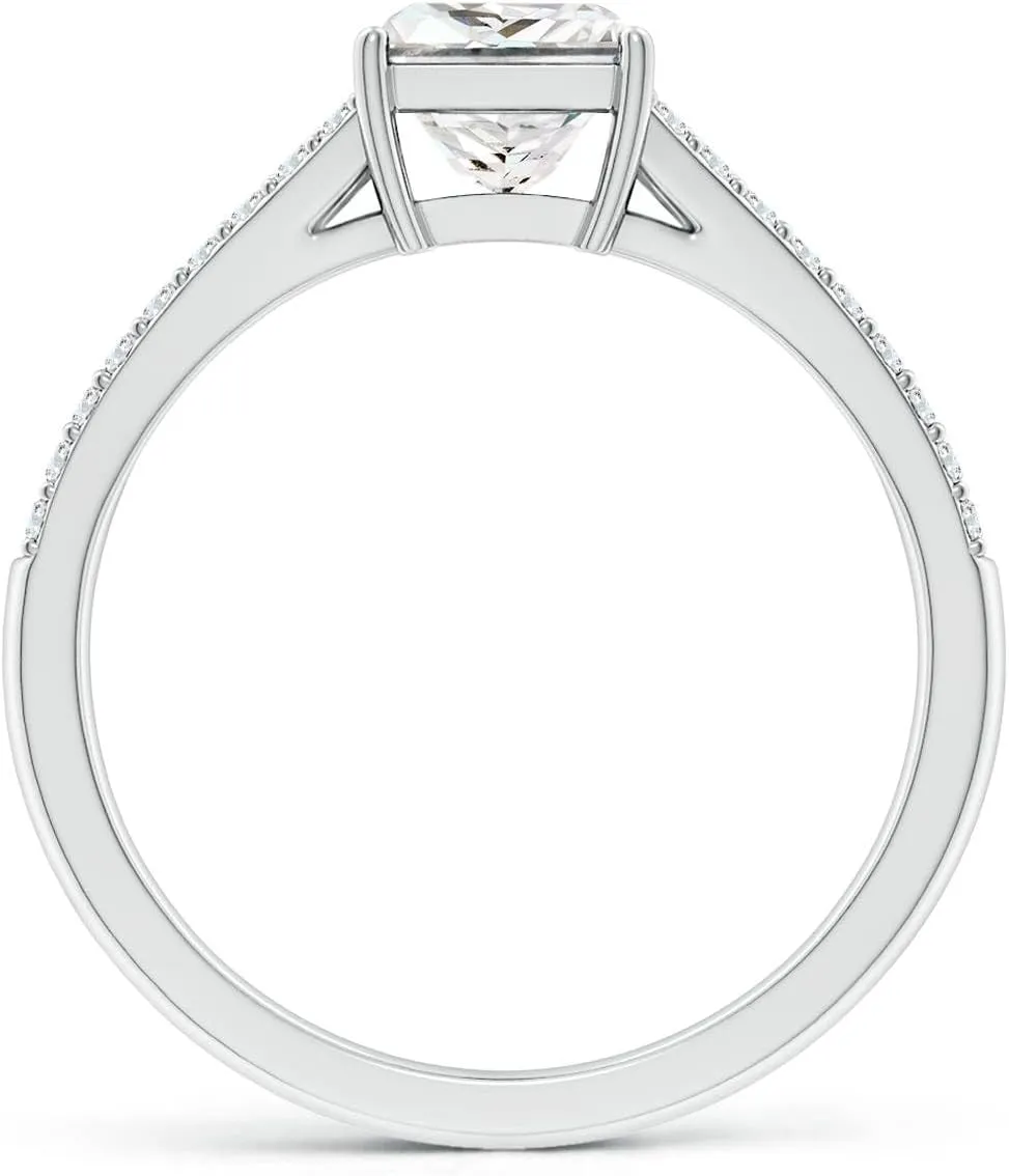 Angara Lab Grown Solitaire Princess-Cut Diamond Split Shank Engagement Ring in Silver / 14K Solid Gold/Platinum | April Birthstone, Birthday, Anniversary, Wedding Jewelry Gift for Women