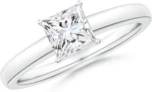 Angara Lab Grown Solitaire Princess-Cut Diamond Tapered Shank Engagement Ring in Silver / 14K Solid Gold/Platinum | April Birthstone, Birthday, Anniversary, Wedding Jewelry Gift for Women