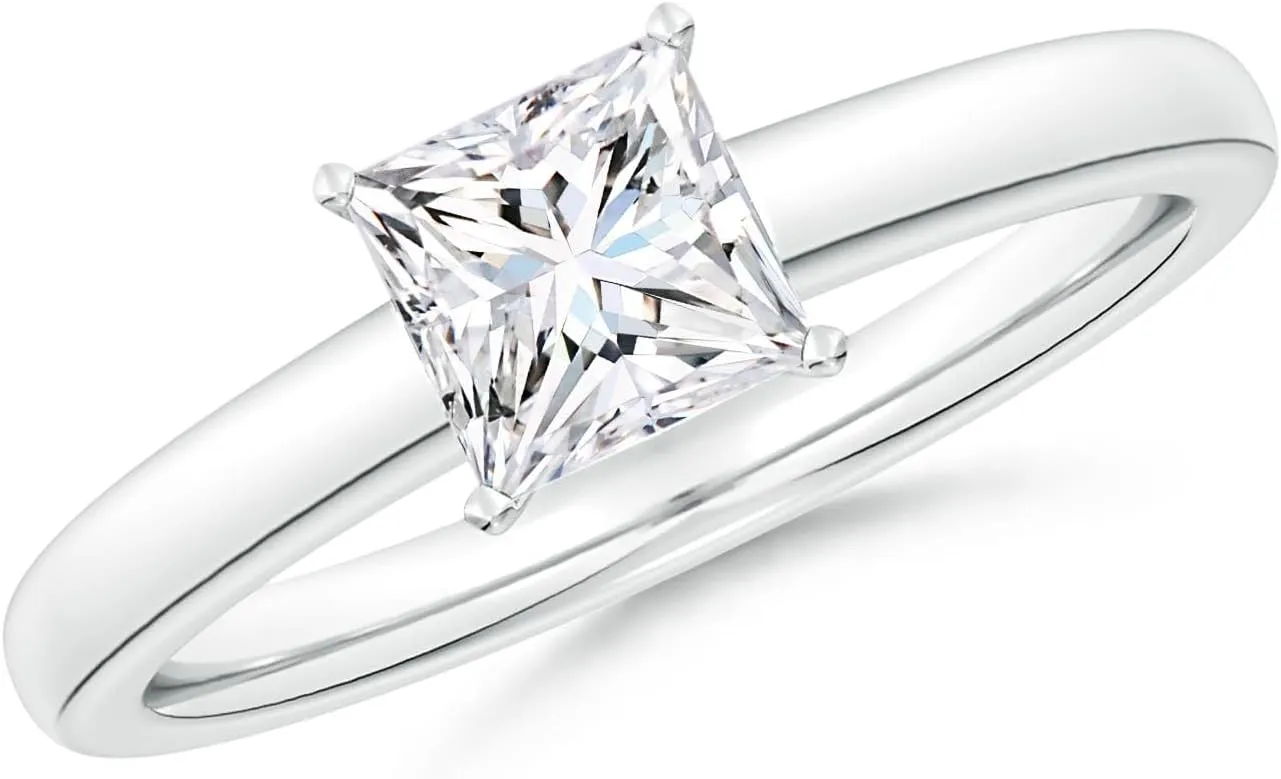 Angara Lab Grown Solitaire Princess-Cut Diamond Tapered Shank Engagement Ring in Silver / 14K Solid Gold/Platinum | April Birthstone, Birthday, Anniversary, Wedding Jewelry Gift for Women