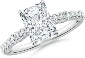Angara Lab Grown Solitaire Radiant-Cut Diamond Station Engagement Ring in 14K Solid Gold/Platinum | April Birthstone, Birthday, Anniversary, Wedding Jewelry Gift for Women