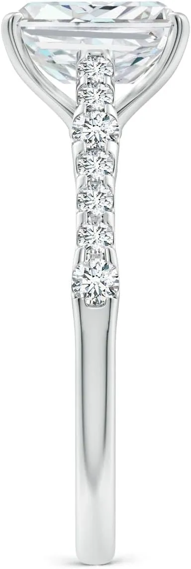 Angara Lab Grown Solitaire Radiant-Cut Diamond Station Engagement Ring in 14K Solid Gold/Platinum | April Birthstone, Birthday, Anniversary, Wedding Jewelry Gift for Women