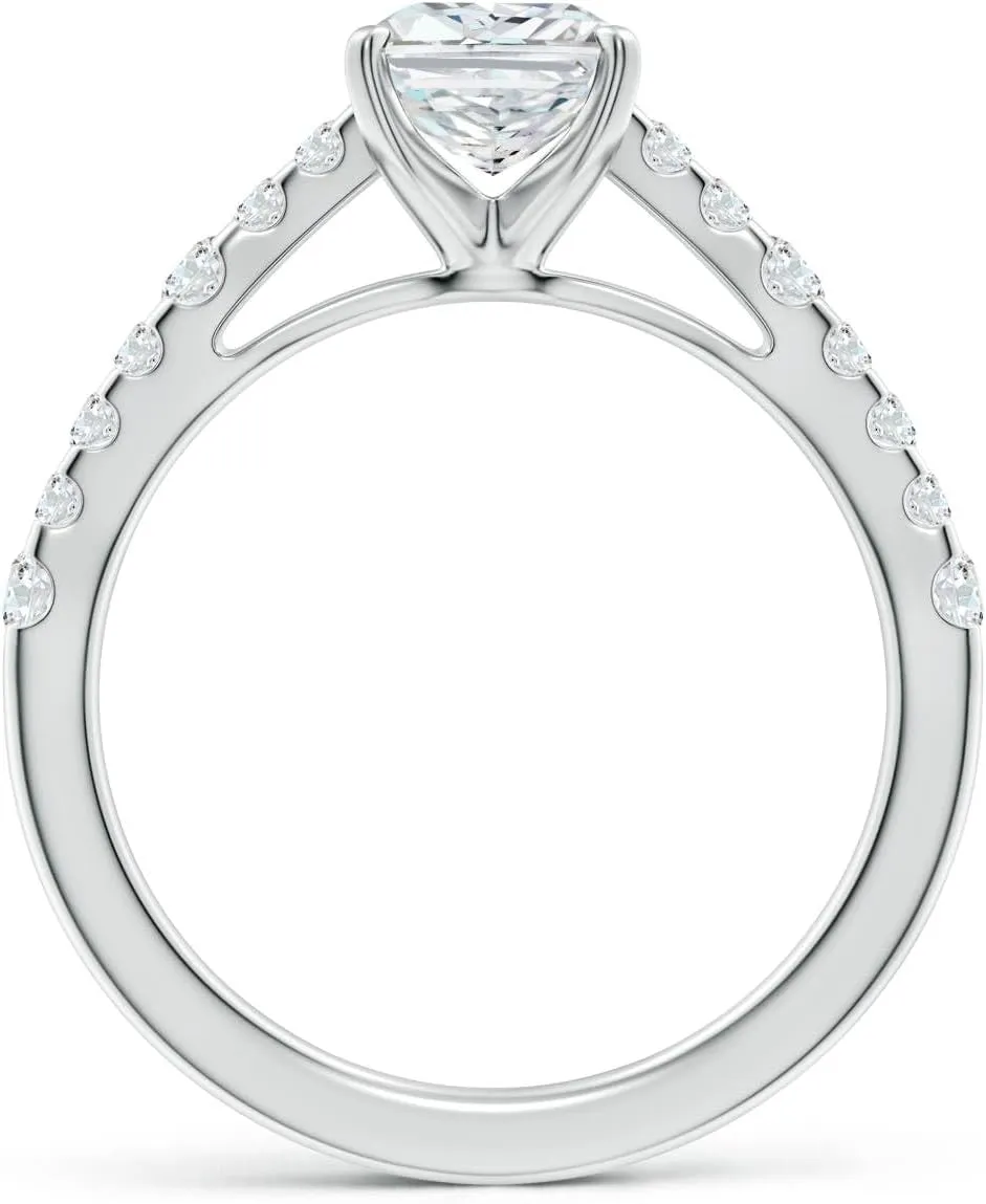 Angara Lab Grown Solitaire Radiant-Cut Diamond Station Engagement Ring in 14K Solid Gold/Platinum | April Birthstone, Birthday, Anniversary, Wedding Jewelry Gift for Women