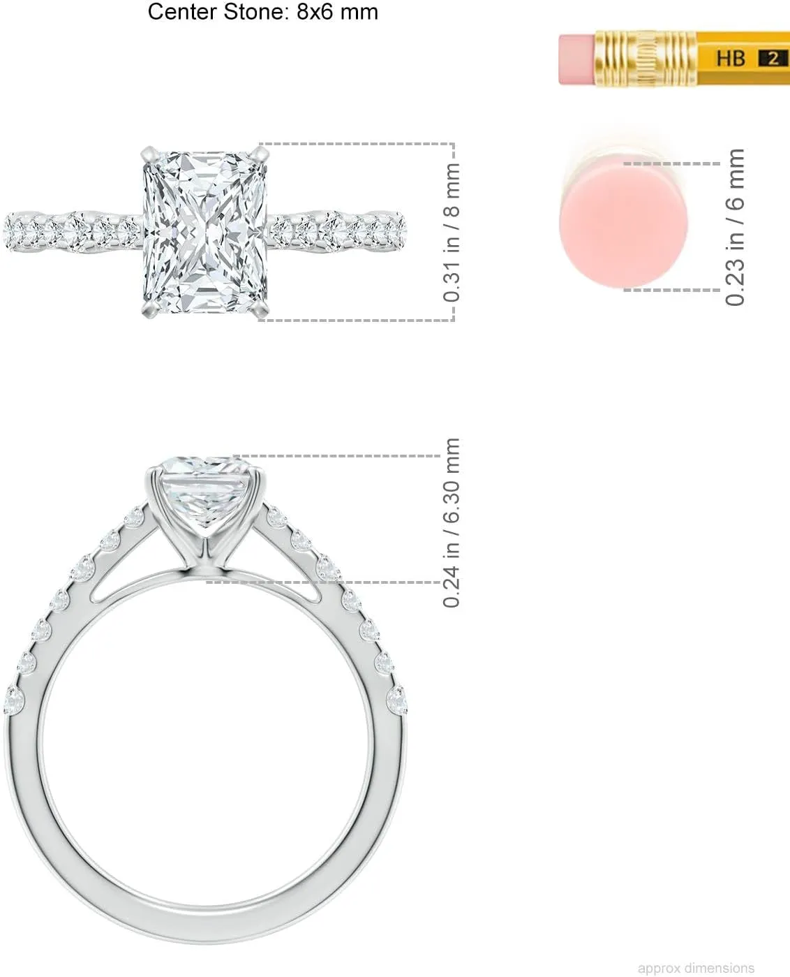 Angara Lab Grown Solitaire Radiant-Cut Diamond Station Engagement Ring in 14K Solid Gold/Platinum | April Birthstone, Birthday, Anniversary, Wedding Jewelry Gift for Women