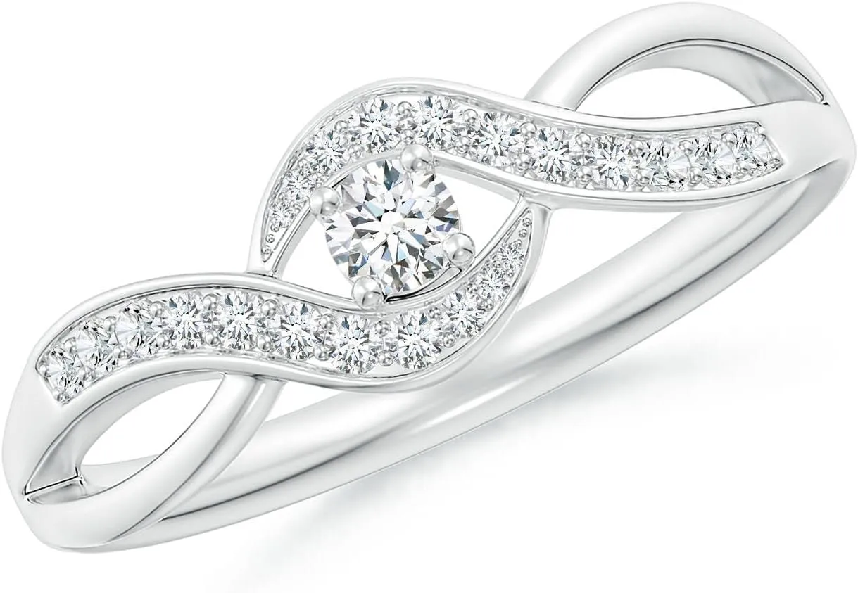 Angara Lab Grown Solitaire Round Diamond Infinity Promise Ring in Silver / 14K Solid Gold/Platinum | April Birthstone, Birthday, Engagement, Anniversary, Wedding Jewelry Gift for Women