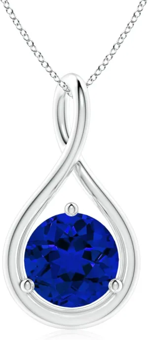Angara Lab Grown Solitaire Round Sapphire Infinity Twist Pendant in Silver / 14K Solid Gold/Platinum | Birthday, Engagement, Anniversary, Wedding Jewelry Gift for Women