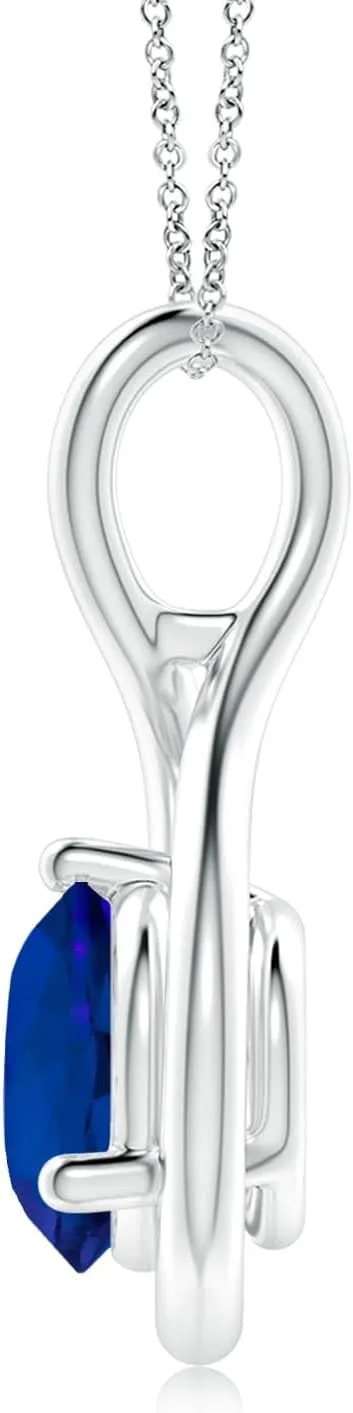 Angara Lab Grown Solitaire Round Sapphire Infinity Twist Pendant in Silver / 14K Solid Gold/Platinum | Birthday, Engagement, Anniversary, Wedding Jewelry Gift for Women