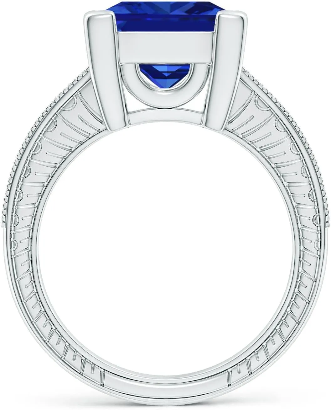 Angara Lab Grown Square Cut Blue Sapphire Solitaire Ring with Milgrain Detailing in Silver / 14K Solid Gold/Platinum | September Birthstone, Birthday, Engagement, Anniversary Jewelry Gift for Women