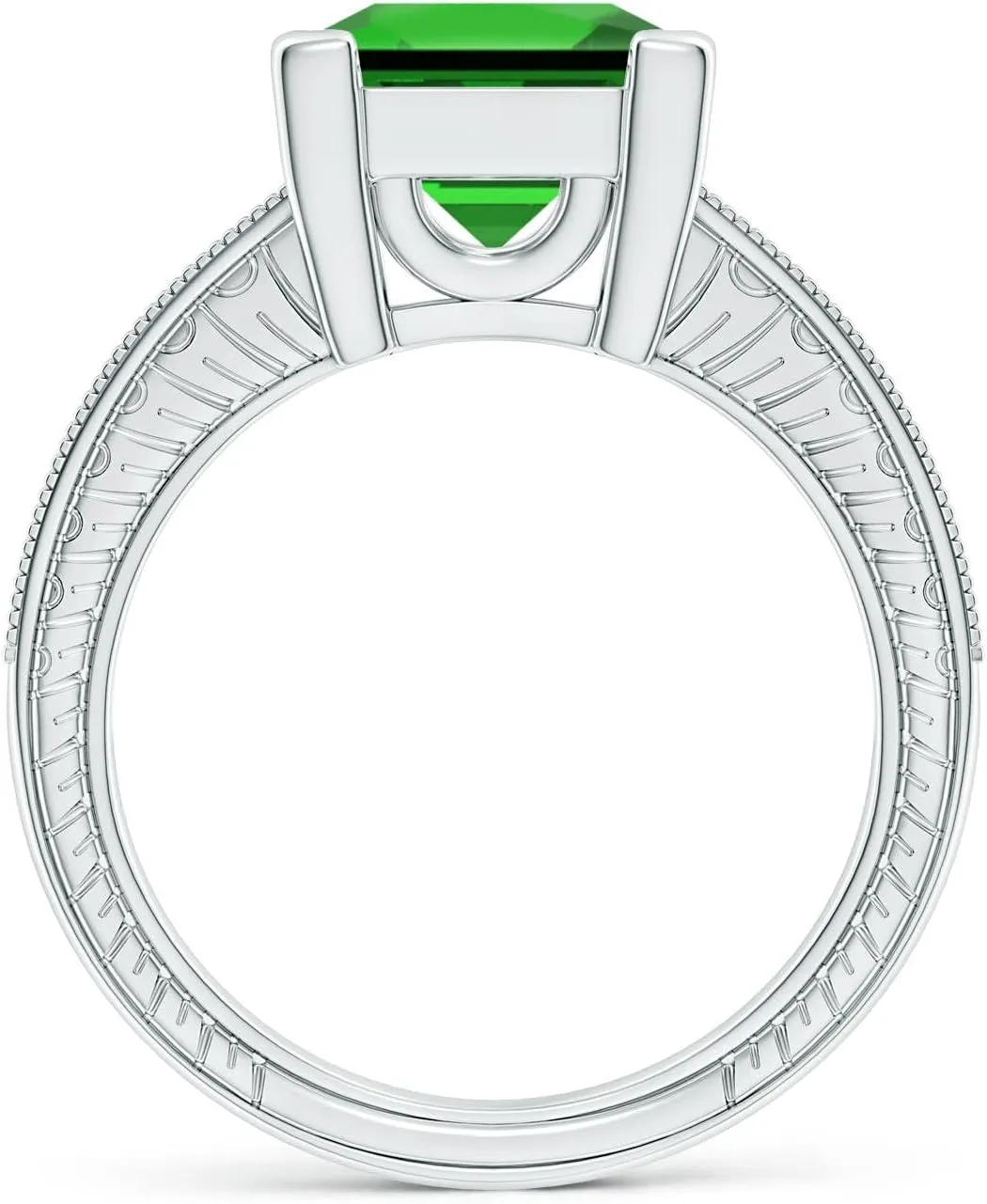 Angara Lab Grown Square Cut Emerald Solitaire Ring with Milgrain Detailing in Silver / 14K Solid Gold/Platinum | May Birthstone, Birthday, Engagement, Anniversary, Wedding Jewelry Gift for Women