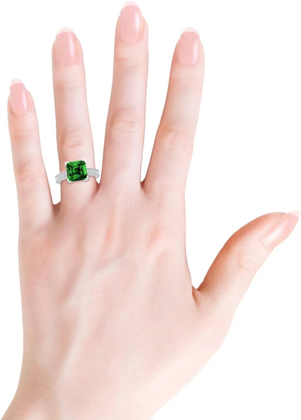 Angara Lab Grown Square Cut Emerald Solitaire Ring with Milgrain Detailing in Silver / 14K Solid Gold/Platinum | May Birthstone, Birthday, Engagement, Anniversary, Wedding Jewelry Gift for Women