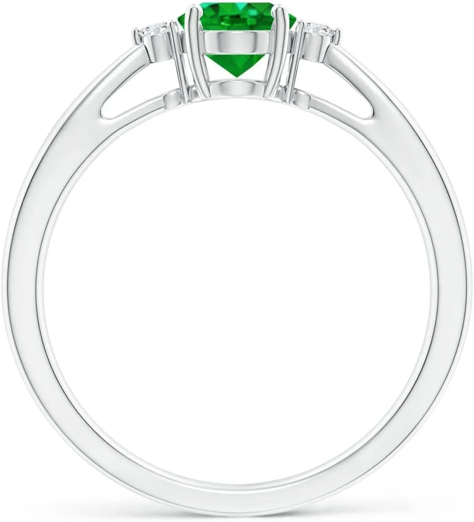 Angara Lab Grown Tapered Shank Emerald Solitaire Ring with Diamond Accents in 14K Solid Gold/Platinum | May Birthstone, Birthday, Engagement, Anniversary, Wedding Jewelry Gift for Women