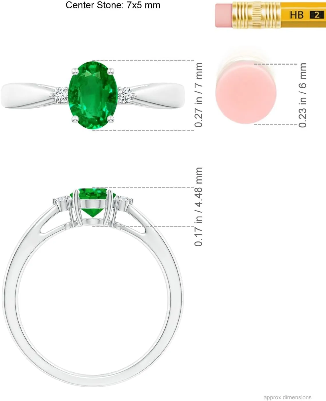 Angara Lab Grown Tapered Shank Emerald Solitaire Ring with Diamond Accents in 14K Solid Gold/Platinum | May Birthstone, Birthday, Engagement, Anniversary, Wedding Jewelry Gift for Women