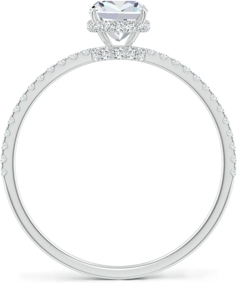 Angara Lab Grown Thin Shank Cushion Diamond Ring with Lab Diamond Accents in Silver / 14K Solid Gold/Platinum | April Birthstone, Birthday, Engagement, Anniversary, Wedding Jewelry Gift for Women