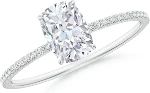 Angara Lab Grown Thin Shank Cushion Diamond Ring with Lab Diamond Accents in Silver / 14K Solid Gold/Platinum | April Birthstone, Birthday, Engagement, Anniversary, Wedding Jewelry Gift for Women