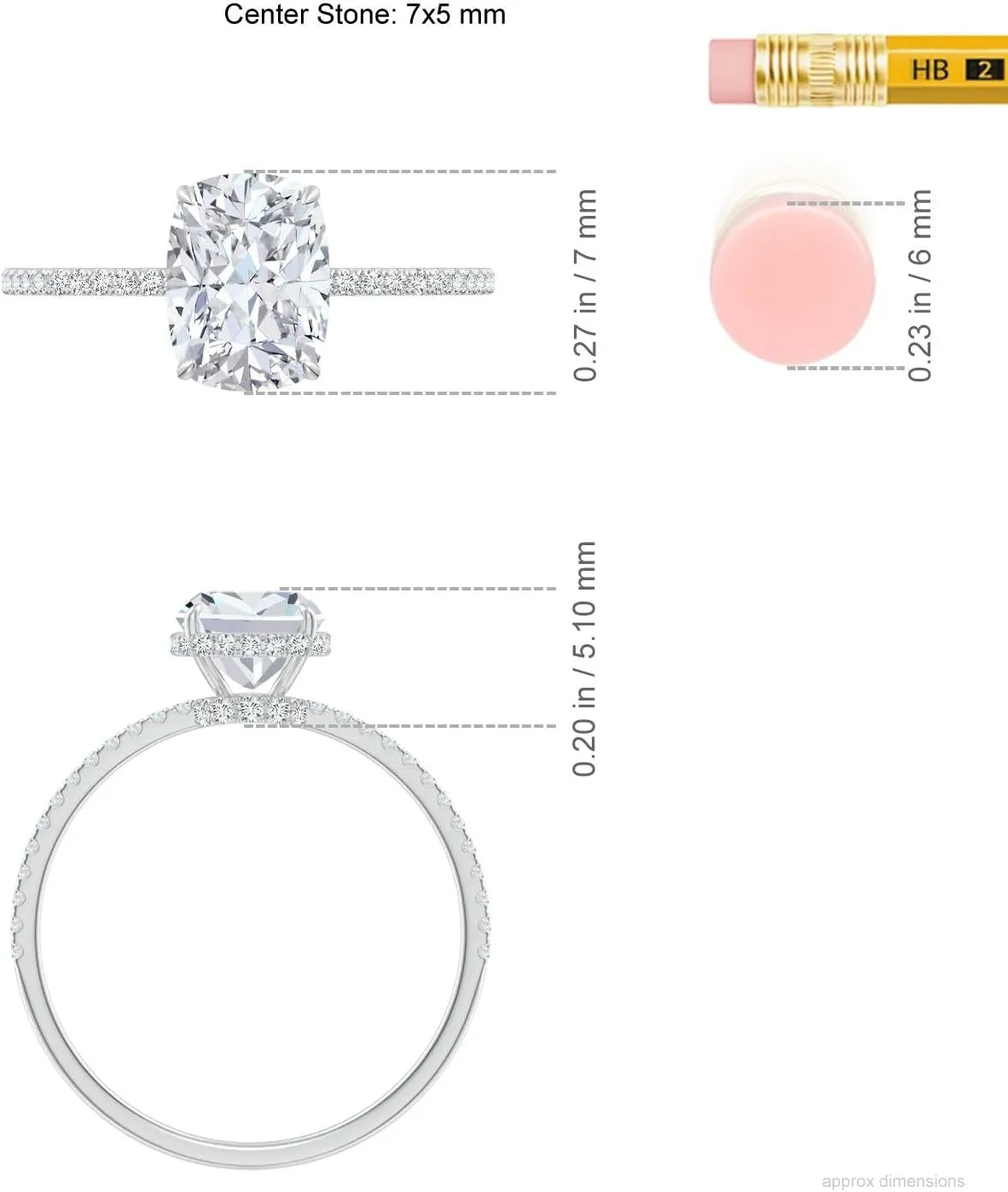 Angara Lab Grown Thin Shank Cushion Diamond Ring with Lab Diamond Accents in Silver / 14K Solid Gold/Platinum | April Birthstone, Birthday, Engagement, Anniversary, Wedding Jewelry Gift for Women