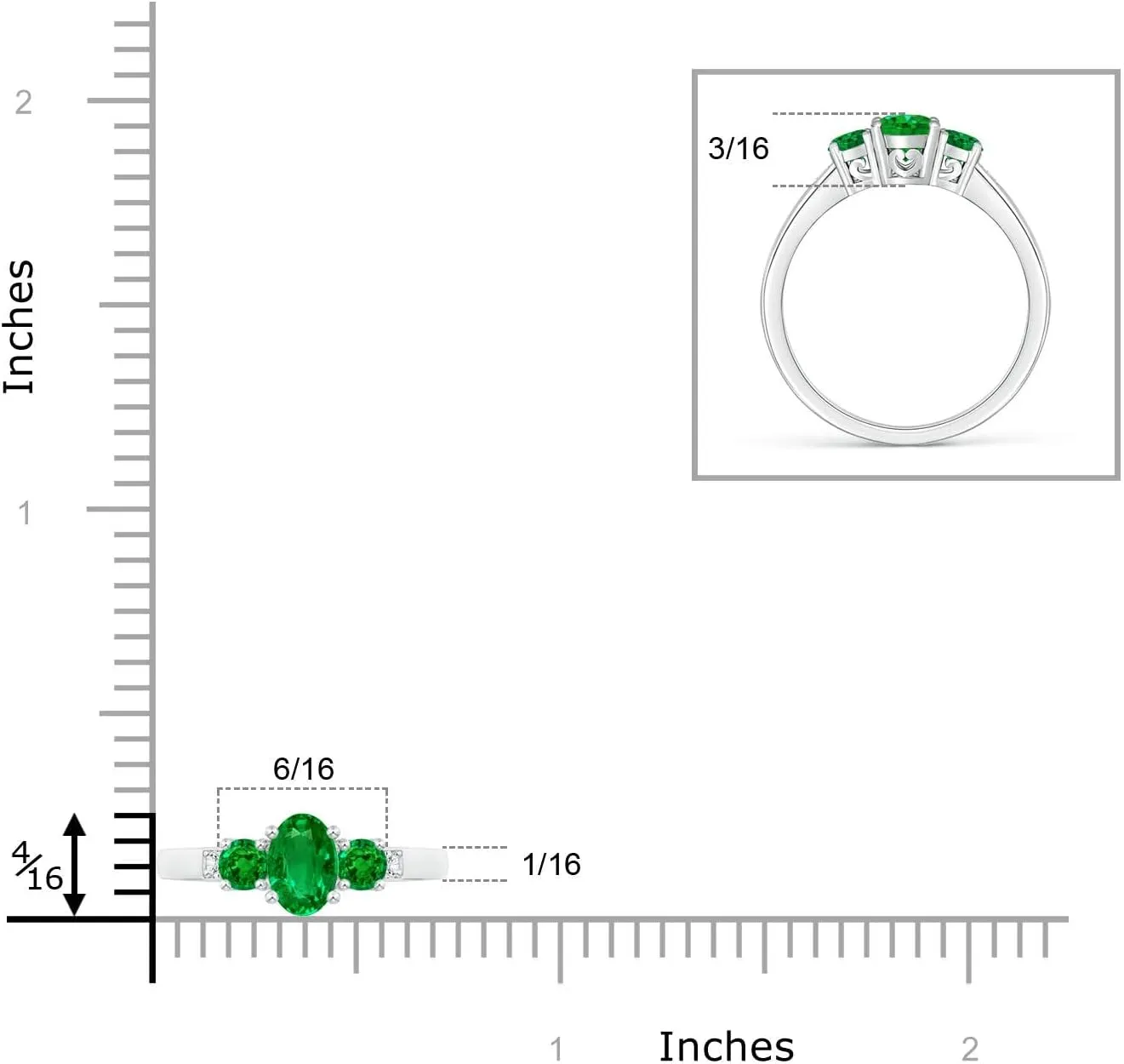 Angara Lab Grown Three Stone Emerald Engagement Ring with Diamond Accents in 14K Solid Gold/Platinum | May Birthstone, Birthday, Anniversary, Wedding Jewelry Gift for Women
