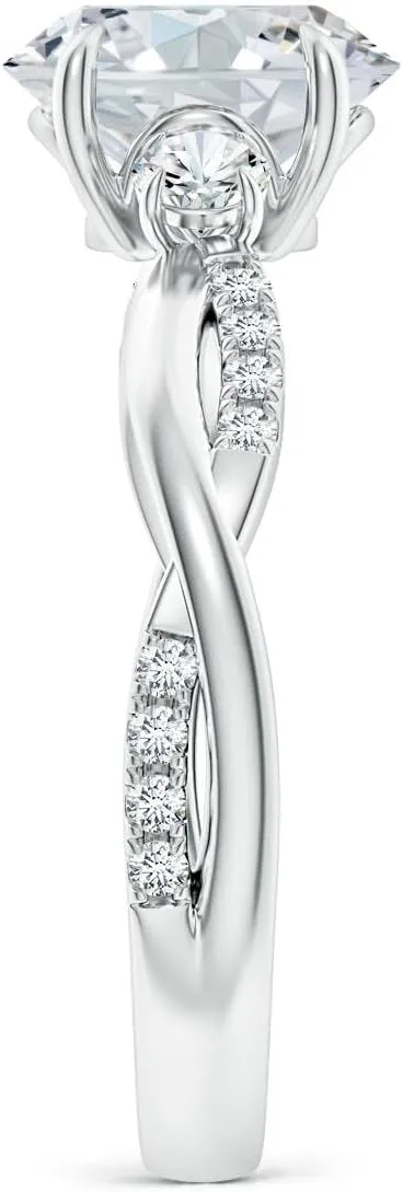 Angara Lab Grown Three Stone Oval & Round Diamond Engagement Ring in Silver / 14K Solid Gold/Platinum | April Birthstone, Birthday, Anniversary, Wedding Jewelry Gift for Women