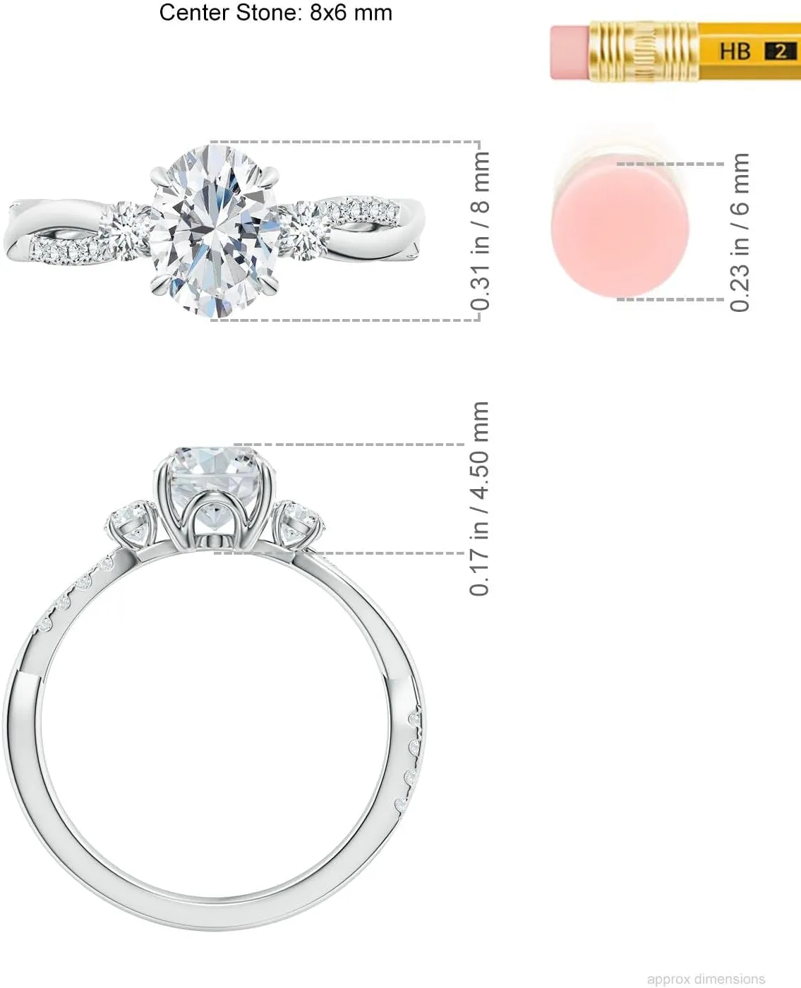 Angara Lab Grown Three Stone Oval & Round Diamond Engagement Ring in Silver / 14K Solid Gold/Platinum | April Birthstone, Birthday, Anniversary, Wedding Jewelry Gift for Women