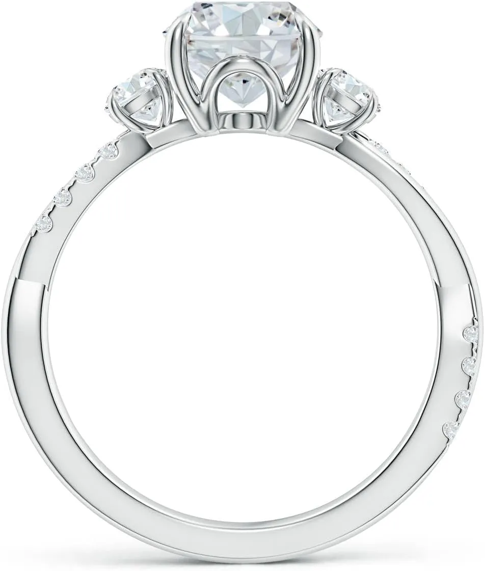 Angara Lab Grown Three Stone Oval & Round Diamond Engagement Ring in Silver / 14K Solid Gold/Platinum | April Birthstone, Birthday, Anniversary, Wedding Jewelry Gift for Women