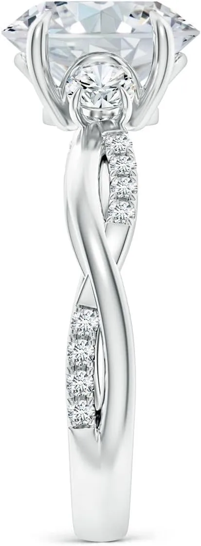Angara Lab Grown Three Stone Oval & Round Diamond Engagement Ring in Silver / 14K Solid Gold/Platinum | April Birthstone, Birthday, Anniversary, Wedding Jewelry Gift for Women