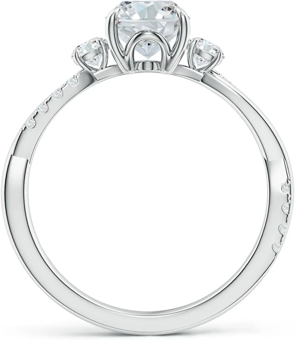 Angara Lab Grown Three Stone Oval & Round Diamond Engagement Ring in Silver / 14K Solid Gold/Platinum | April Birthstone, Birthday, Anniversary, Wedding Jewelry Gift for Women