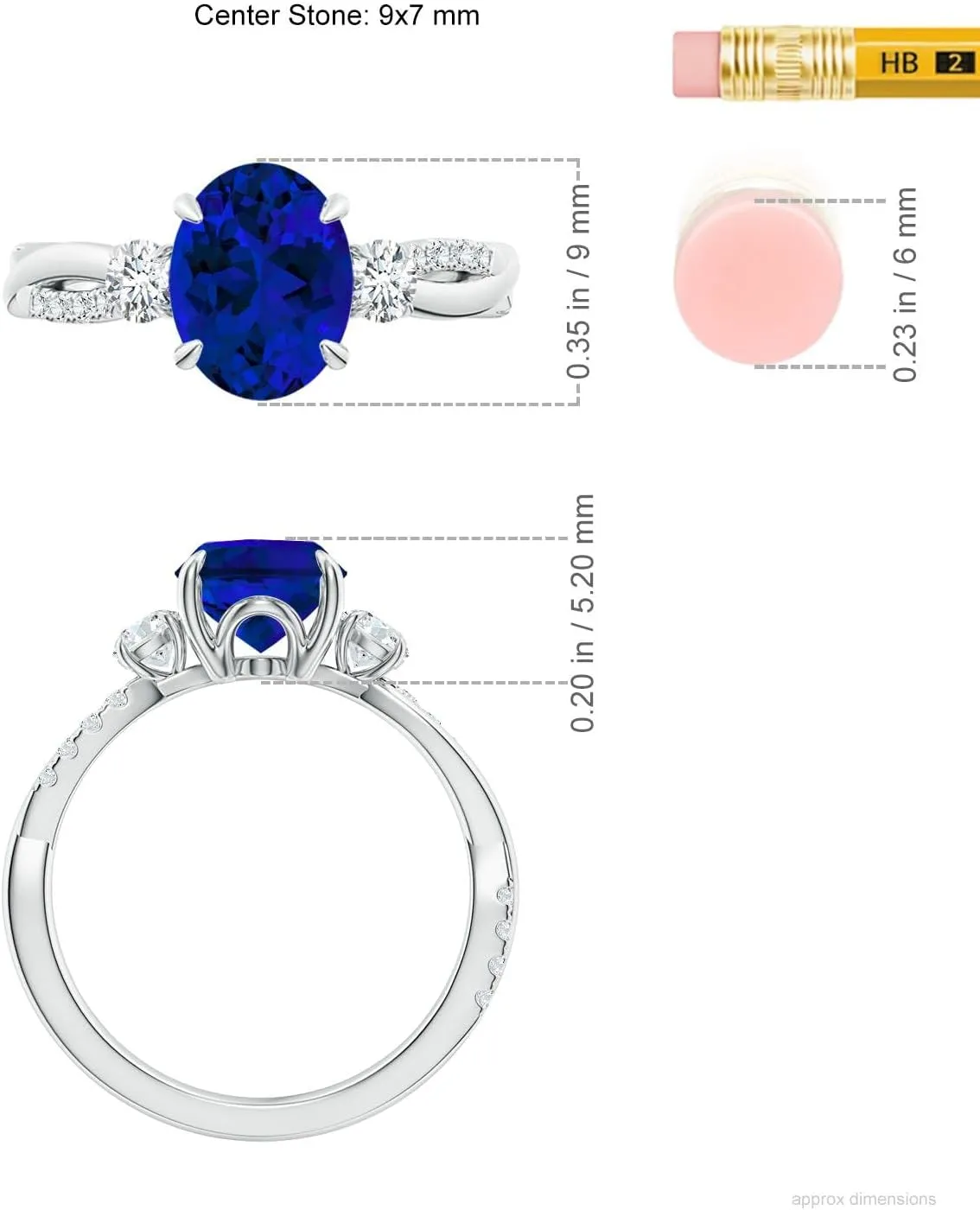 Angara Lab Grown Three Stone Oval Blue Sapphire & Round Diamond Engagement Ring in 14K Solid Gold/Platinum | Birthday, Anniversary, Wedding Jewelry Gift for Women