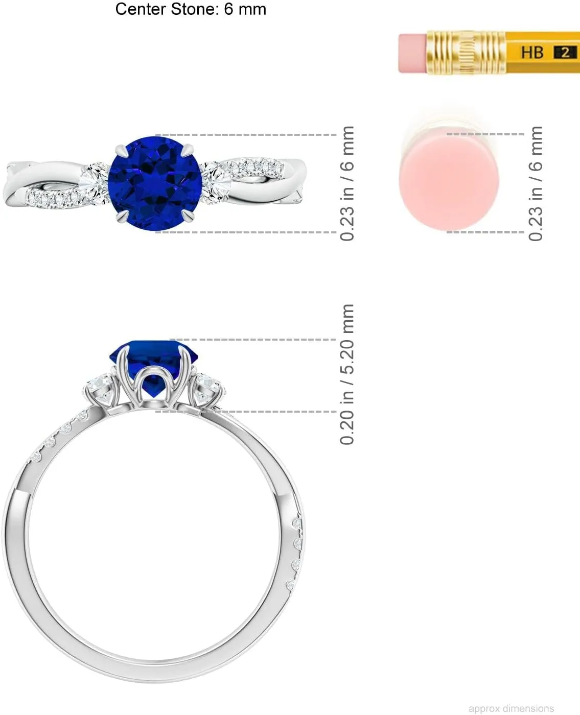 Angara Lab Grown Three Stone Round Blue Sapphire & Diamond Engagement Ring in 14K Solid Gold/Platinum | Birthday, Anniversary, Wedding Jewelry Gift for Women