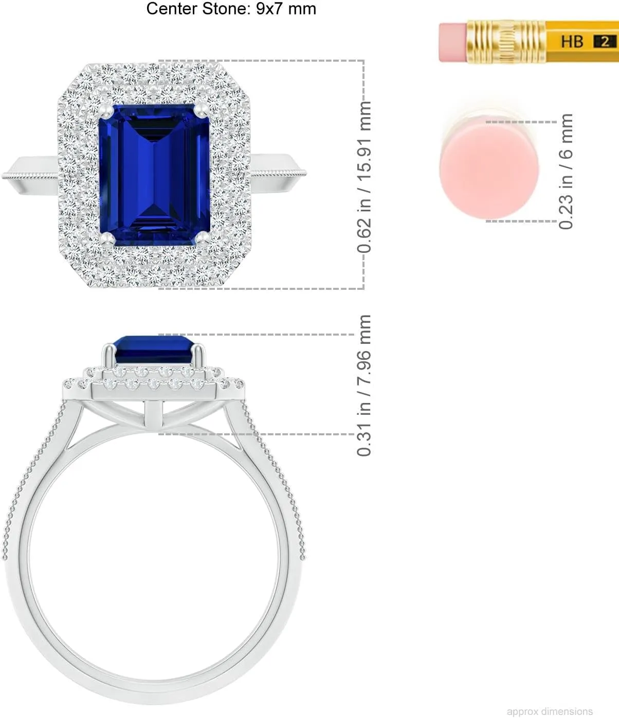 Angara Lab Grown Vintage Inspired Emerald-Cut Blue Sapphire Double Halo Engagement Ring in 14K Solid Gold/Platinum | Birthday, Anniversary, Wedding Jewelry Gift for Women