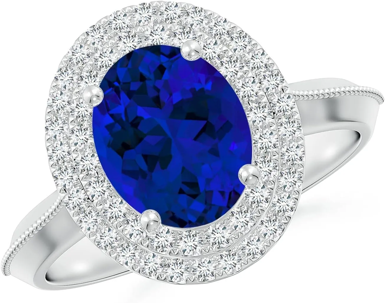 Angara Lab Grown Vintage Inspired Oval Blue Sapphire Double Halo Engagement Ring in 14K Solid Gold/Platinum | Birthday, Anniversary, Wedding Jewelry Gift for Women