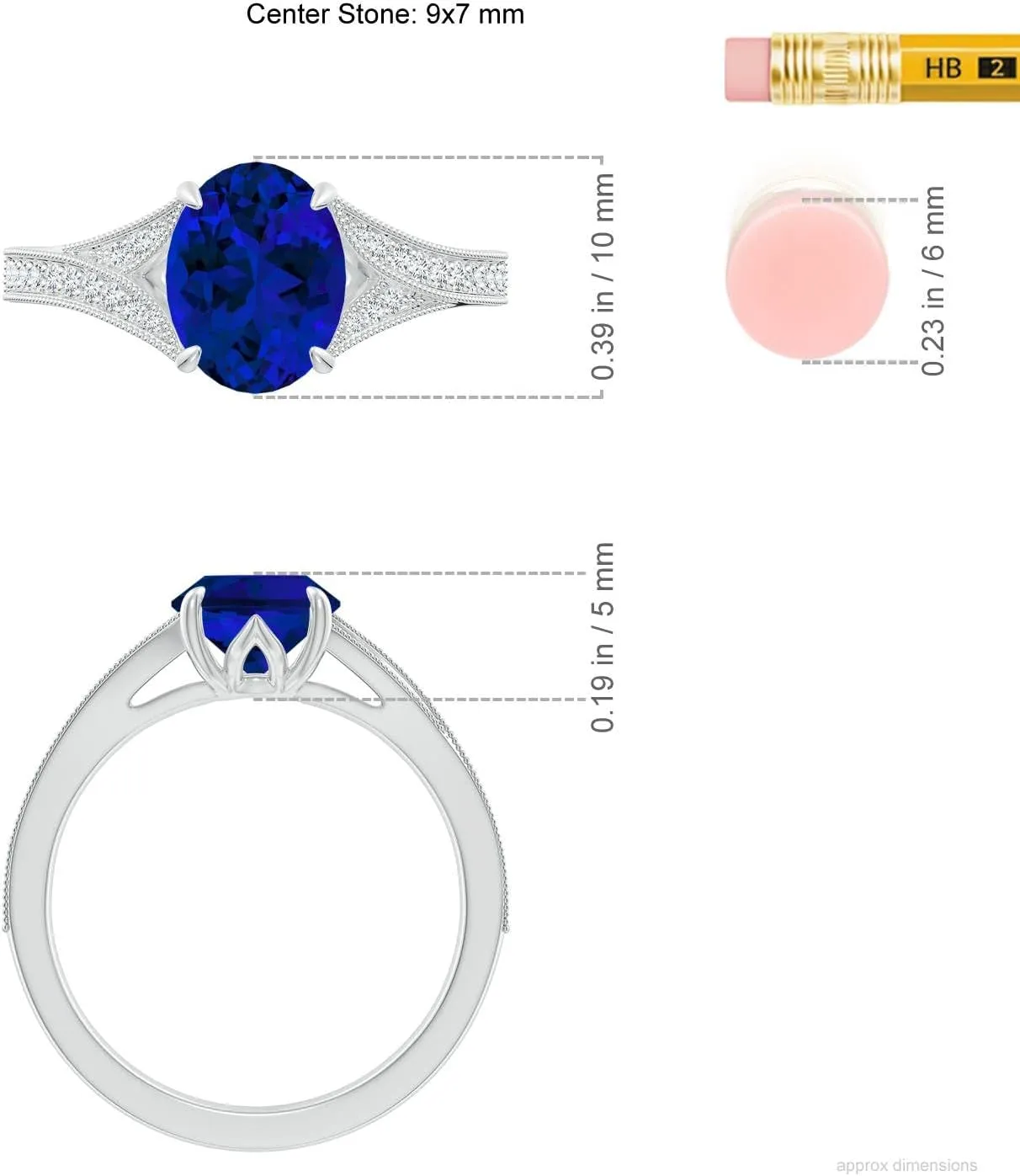 Angara Lab Grown Vintage Inspired Oval Blue Sapphire Split Shank Engagement Ring in 14K Solid Gold/Platinum | Birthday, Anniversary, Wedding Jewelry Gift for Women