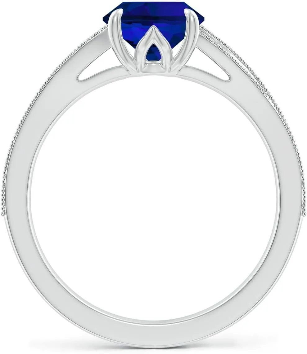 Angara Lab Grown Vintage Inspired Oval Blue Sapphire Split Shank Engagement Ring in 14K Solid Gold/Platinum | Birthday, Anniversary, Wedding Jewelry Gift for Women