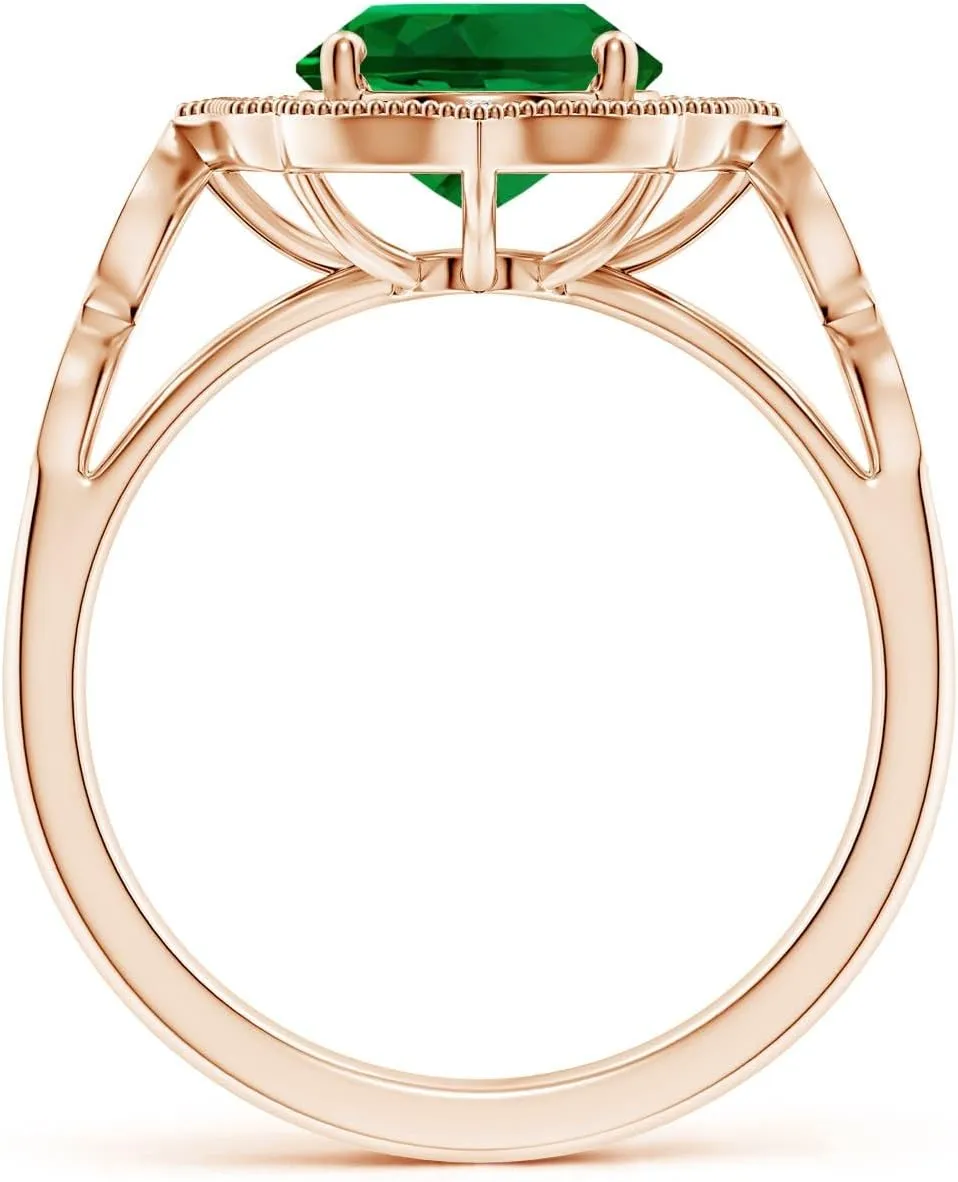 Angara Lab Grown Vintage Inspired Oval Emerald Ornate Halo Engagement Ring in 14K Solid Gold/Platinum | May Birthstone, Birthday, Anniversary, Wedding Jewelry Gift for Women