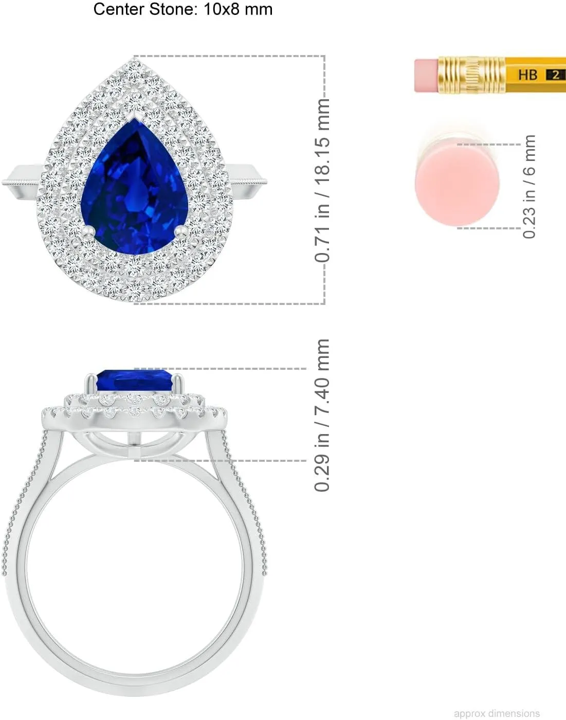 Angara Lab Grown Vintage Inspired Pear Blue Sapphire Double Halo Engagement Ring in 14K Solid Gold/Platinum | Birthday, Anniversary, Wedding Jewelry Gift for Women