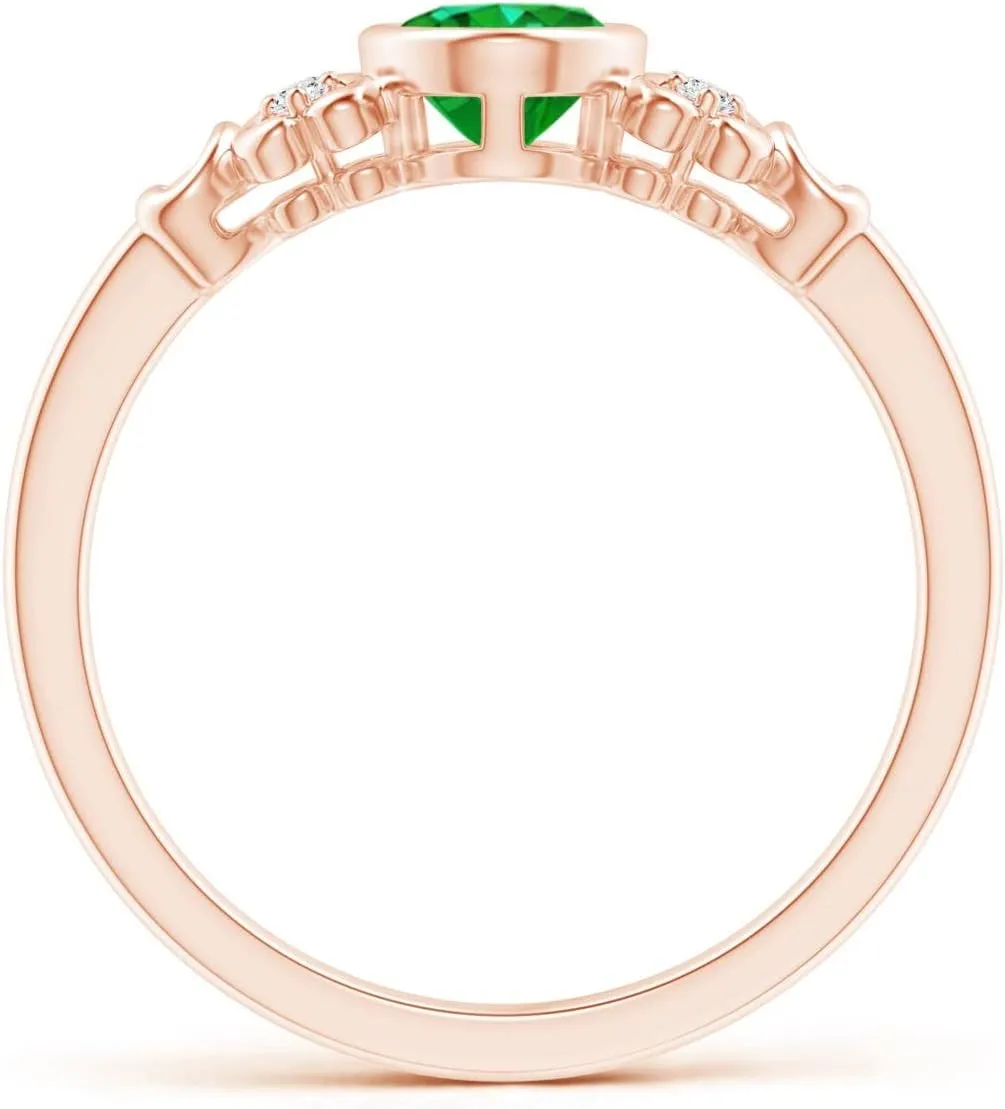 Angara Lab Grown Vintage Style Bezel-Set Oval Emerald Ring with Diamonds in 14K Solid Gold | May Birthstone, Birthday, Engagement, Anniversary, Wedding Jewelry Gift for Women