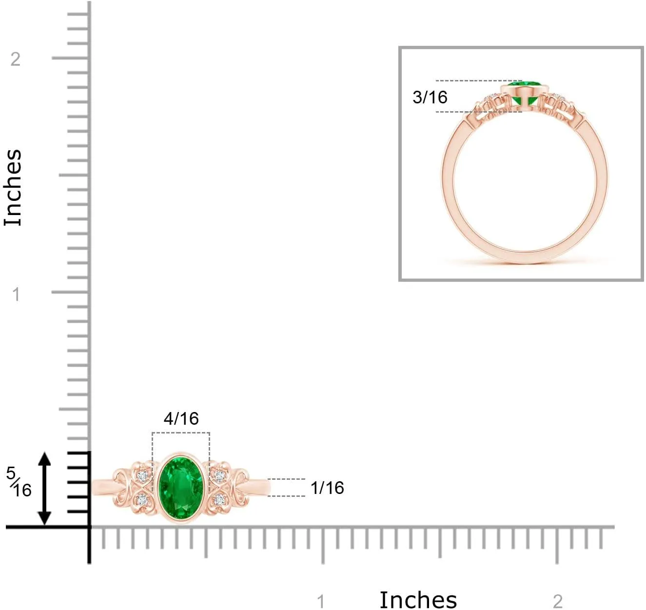 Angara Lab Grown Vintage Style Bezel-Set Oval Emerald Ring with Diamonds in 14K Solid Gold | May Birthstone, Birthday, Engagement, Anniversary, Wedding Jewelry Gift for Women