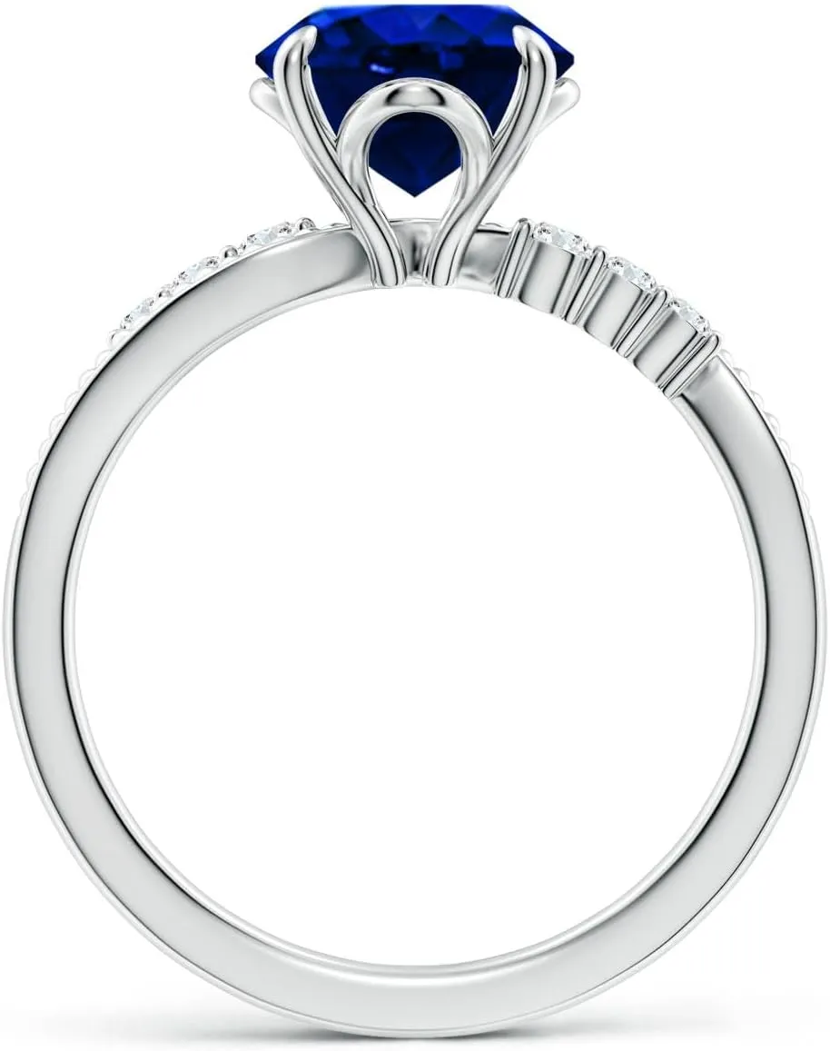Angara Lab Grown Vintage Style Oval Blue Sapphire Bypass Shank Engagement Ring in 14K Solid Gold/Platinum | September Birthstone, Birthday, Anniversary, Wedding Jewelry Gift for Women